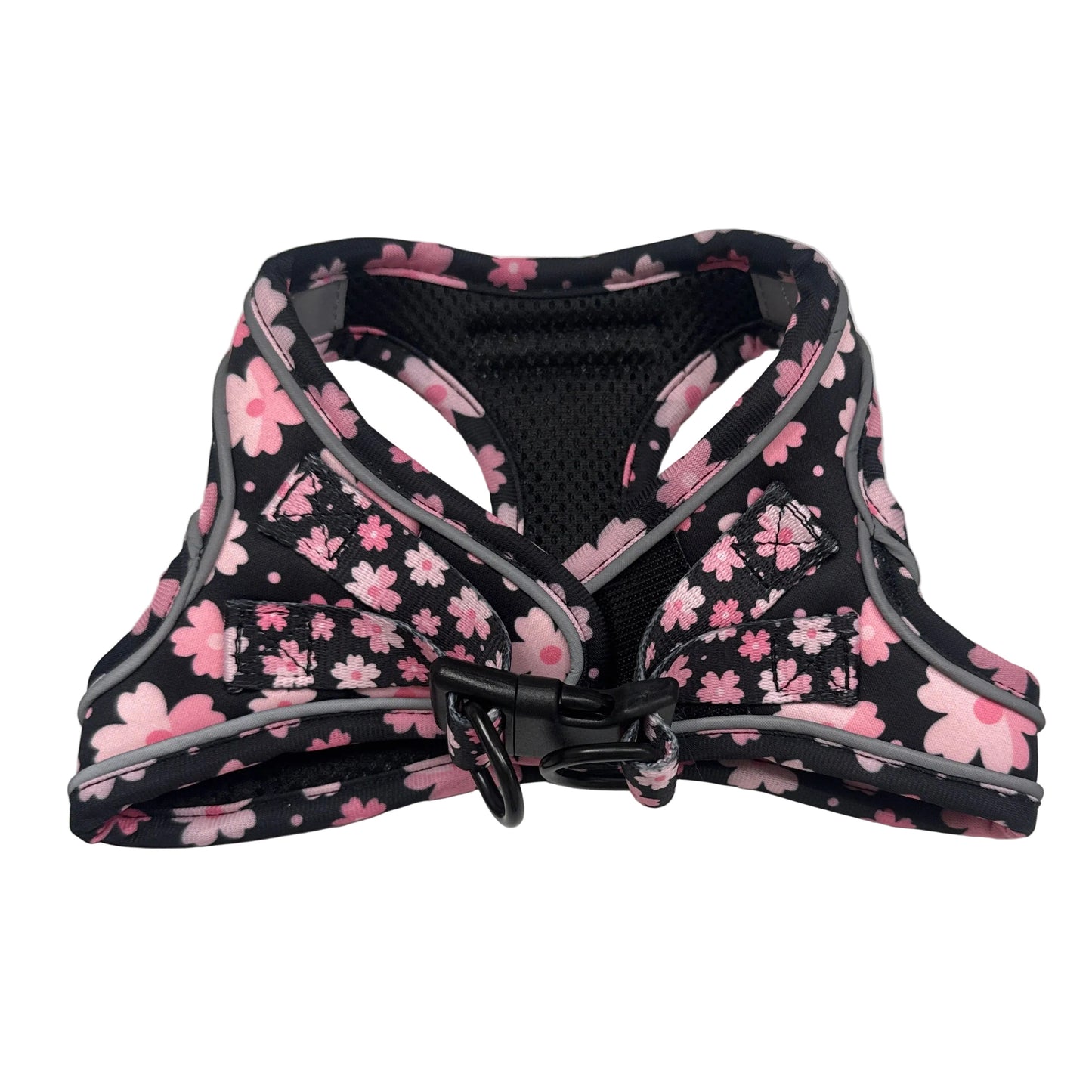 Black Pink Flower Vest Harness - Padded Neoprene | By Uptown Hound