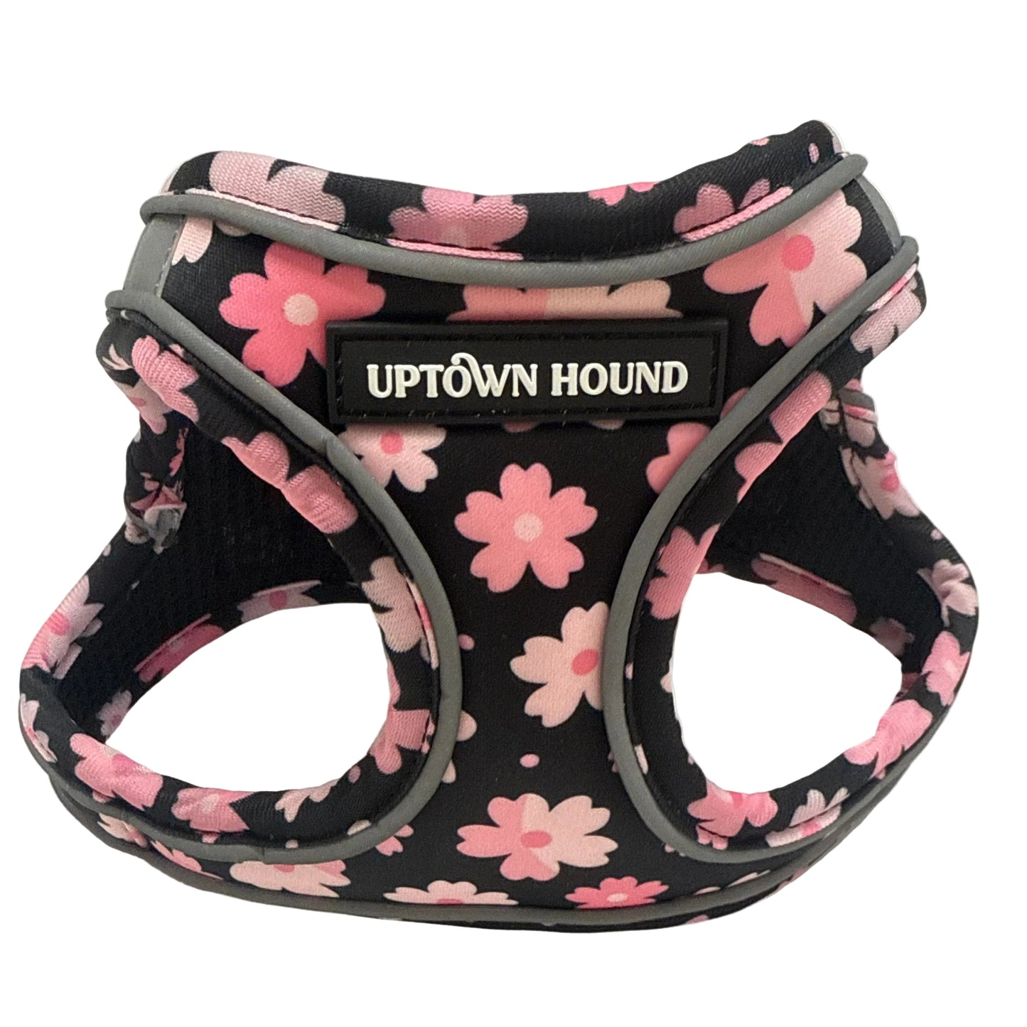 Black Pink Flower Vest Harness - Padded Neoprene | By Uptown Hound