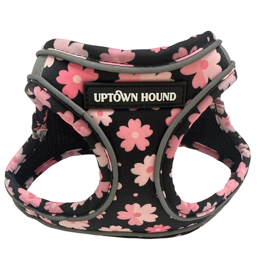 Black Pink Flower Vest Harness - Padded Neoprene | By Uptown Hound