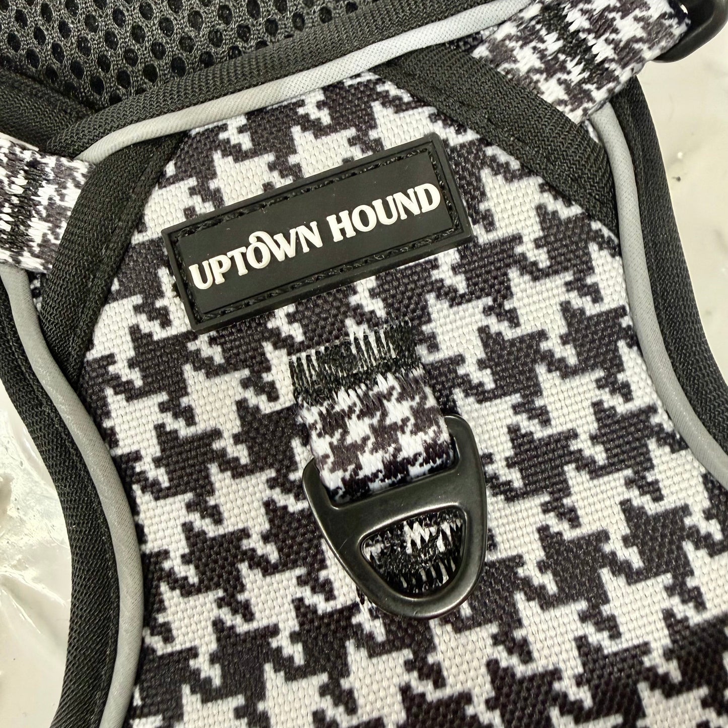 Black & White houndstooth No Pull Dog Harness - Padded Neoprene | By Uptown Hound