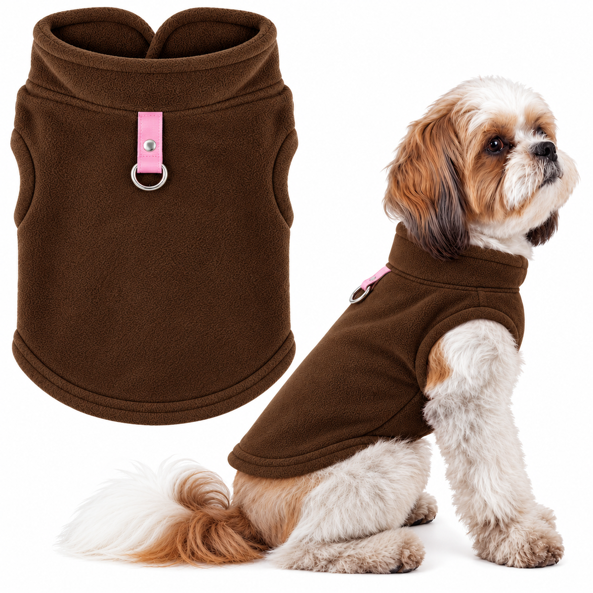 Fleece Harness Vest - Brown/Pink