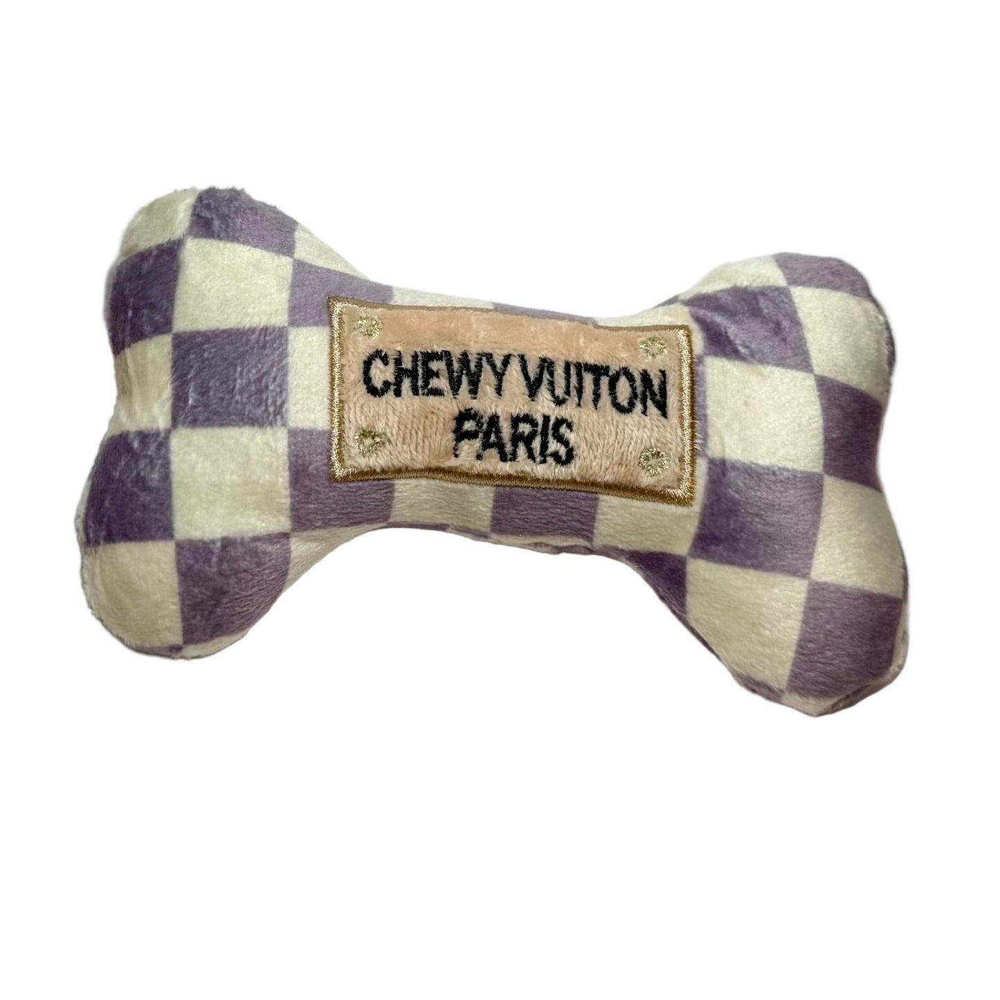 Checker Chewy Vuiton Dog Toy - Squeaky Plush Bone | Uptown Hound