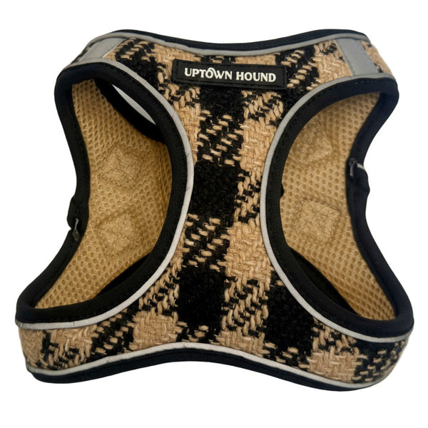 Dog harness with houndstooth pattern on a white background
