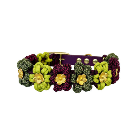 Floral-patterned dog collar on a grey background