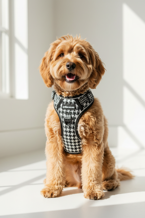 Cockapoo in Houndstooth Harness