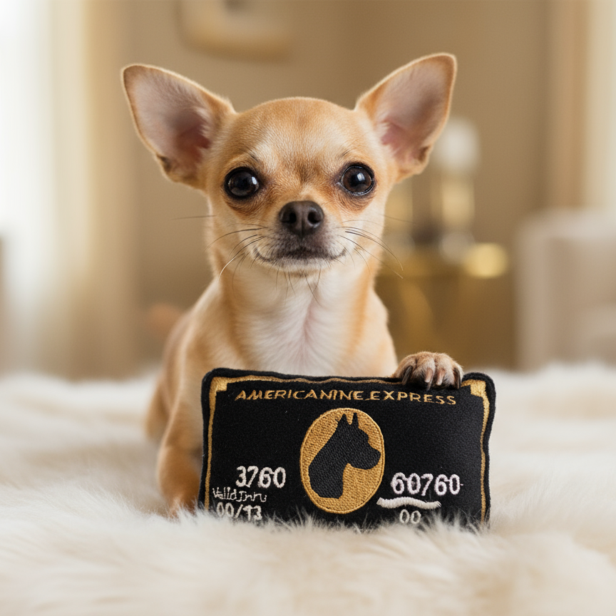 Cute chihuahua with Americanine Express toy