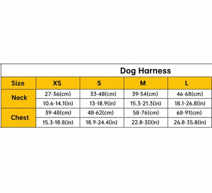 Dog Harness Size Chart