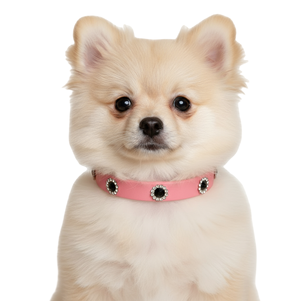 Dog wearing pink jeweled collar