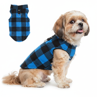 Happy Shih Tzu in Blue & Black Buffalo Plaid Fleece Vest
