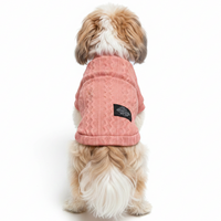 Shih Tzu back view in pink cable-knit tee