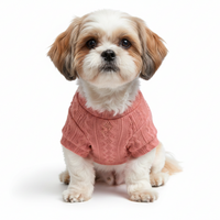 Shih Tzu front view in pink cable-knit tee