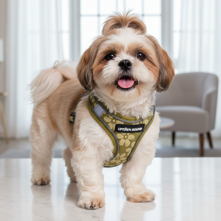Shih Tzu wearing Uptown Hound harness ad