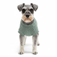 Silver Schnauzer front view in sage green cable-knit tee