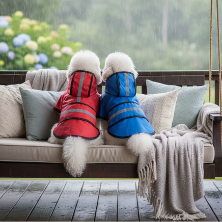 Two poodles on porch