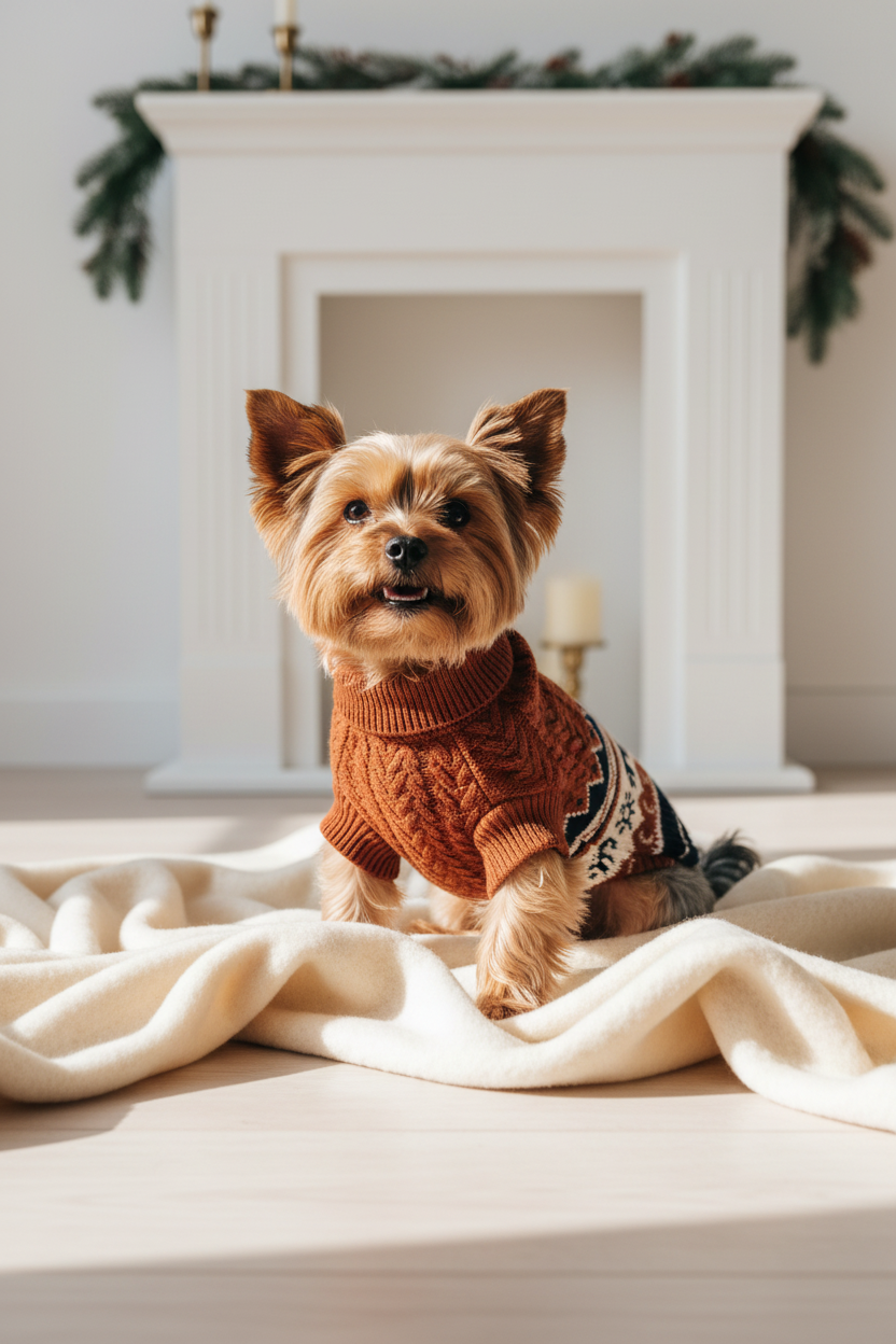 Yorkshire terrier wearing Fair Isle sweater