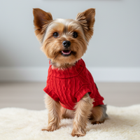 Yorkshire terrier wearing red textured tee